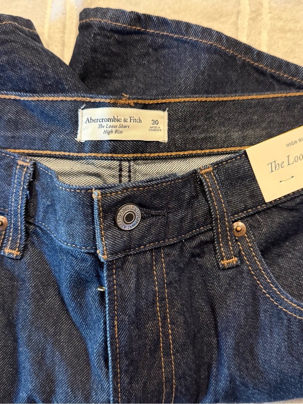 Abercrombie & Fitch Dark Blue High-Rise Denim Shorts - Picture 6 of 9